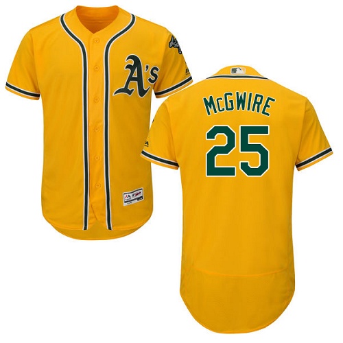 Athletics #25 Mark McGwire Gold Flexbase Authentic Collection Stitched MLB Jersey - Click Image to Close
